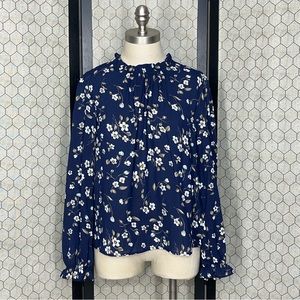 SHEIN Flounce Sleeve Grill Neck Floral Print Blouse